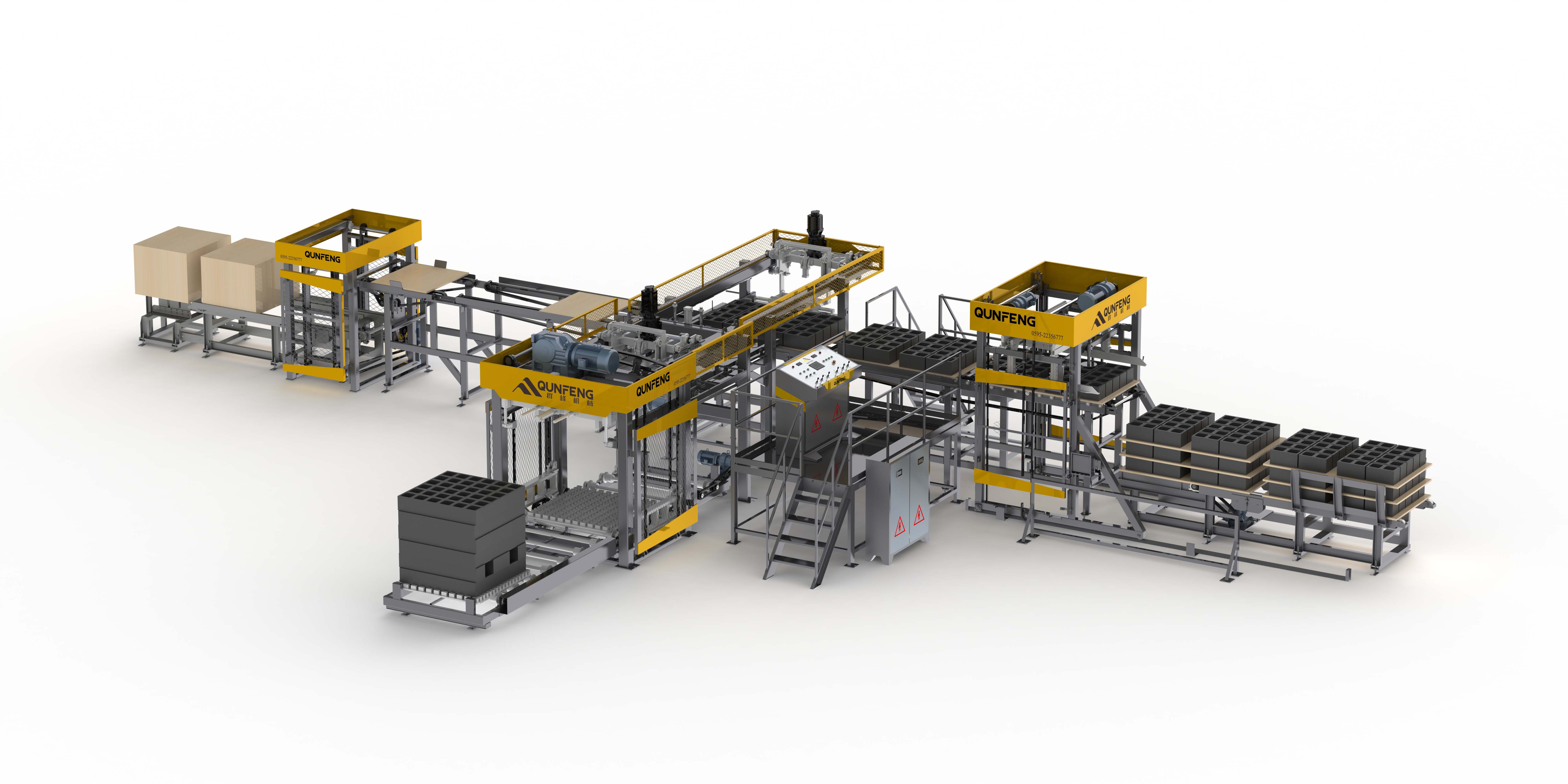 QMD1200D Automatic Low Position Cuber QMD1200D Hệ thống xếp hàng ở vị trí thấp cho khối bê tông nhìn từ phía trước